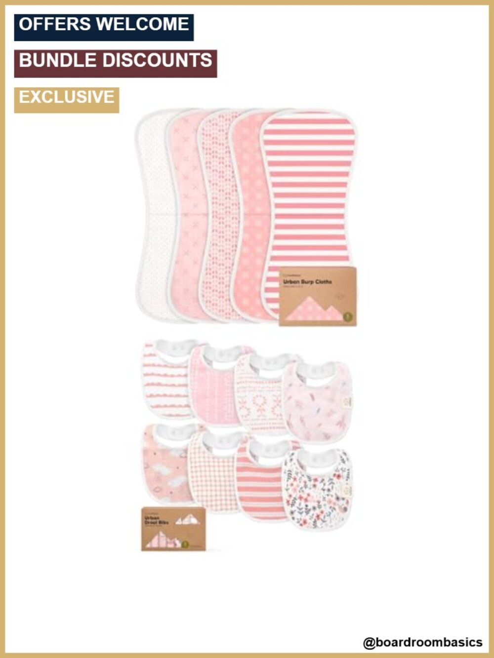 5-Pack Cotton Burp Cloths & 8-Pack Baby Bibs Set Ultra Absorbent